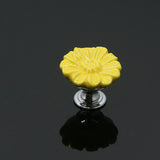 Maxbell Ceramic Door Knob Cabinet Drawer Wardrobe Cupboard Daisy Pull Handle Yellow