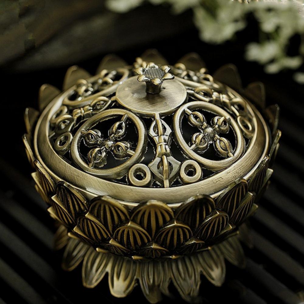 Maxbell Lotus Incense Smoke Cone Aroma Burner Holder Backflow Censer Bronze S
