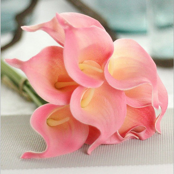 Maxbell 9xPU Artificial Flower Calla Lily Bouquet Wedding Floral Decor Pink
