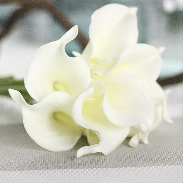 Maxbell 9xPU Artificial Flower Calla Lily Bouquet Wedding Floral Decor White