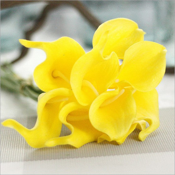 Maxbell 9xPU Artificial Flower Calla Lily Bouquet Wedding Floral Decor Yellow