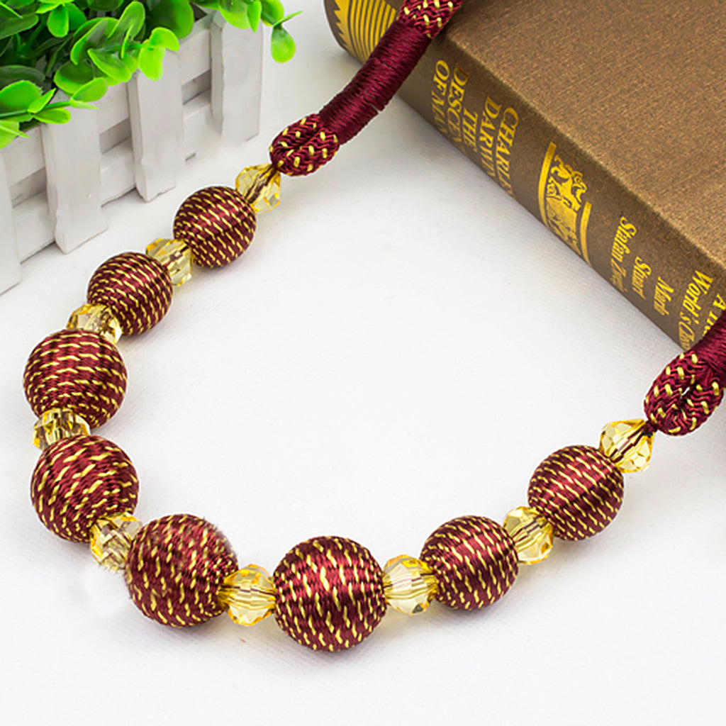 Maxbell 2Pcs Beads Curtain Rope Tiebacks Tie Belt for Room Window Decor Purplish Red