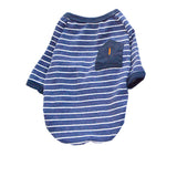 Maxbell Pet Clothes Dog Cat Stripe Pocket T-shirt Sweater Pet Summer Apparel Blue S