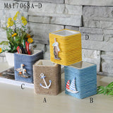 Maxbell Wooden Pen Pencil Brush Pot Holder Stationery Organizer Mediterranean StyleB