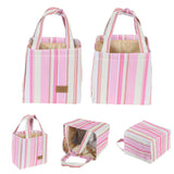 Maxbell Portable Lunch Box Tote Cooler Bag Bento Pouch Container Pink White Stripes