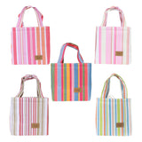 Maxbell Portable Lunch Box Tote Cooler Bag Bento Pouch Container Pink White Stripes