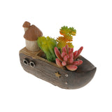 Maxbell Resin Wood Boat Container Pot Planter Plant Succulent Herb Flower Pot-Brown