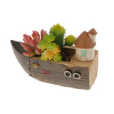 Maxbell Resin Wood Boat Container Pot Planter Plant Succulent Herb Flower Pot-Brown