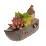 Maxbell Resin Wood Boat Container Pot Planter Plant Succulent Herb Flower Pot-Brown