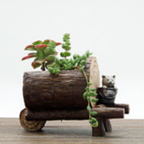 Maxbell Resin Container Retro Planter Cart Succulent Pot Flower Planting Box-Brown