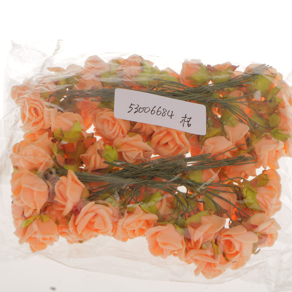Maxbell 100Pcs Mini Artificial Roses Flowers Bouquet Home Wedding Bride Decor Orange