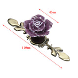 Maxbell 119mm Wardrobe Cupboard Dresser Drawer Ceramic Rose Pull Handle Knob-Purple