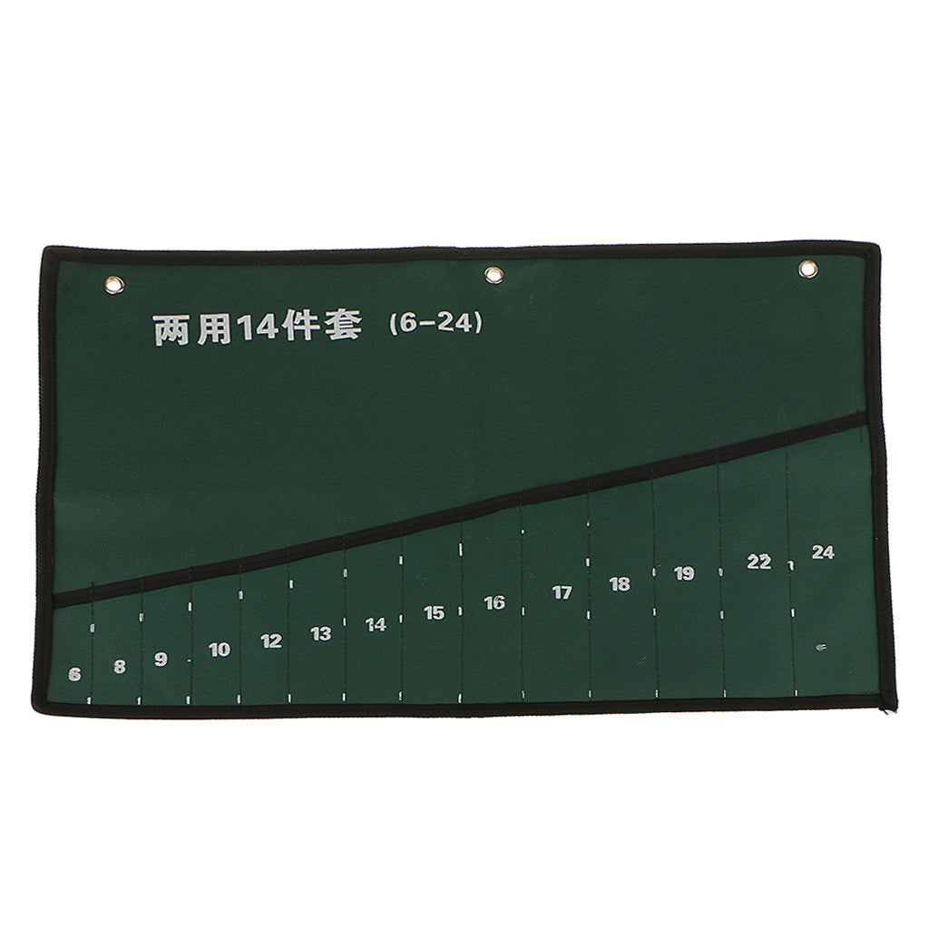 Maxbell 14-Pocket Canvas Spanner Wrench Tool Roll Up Storage Bags Organizer Case