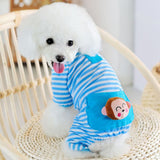 Maxbell Pet Dog Cat Puppy Soft Striped Pajamas Jumpsuit Coat Clothes Apparel Blue L