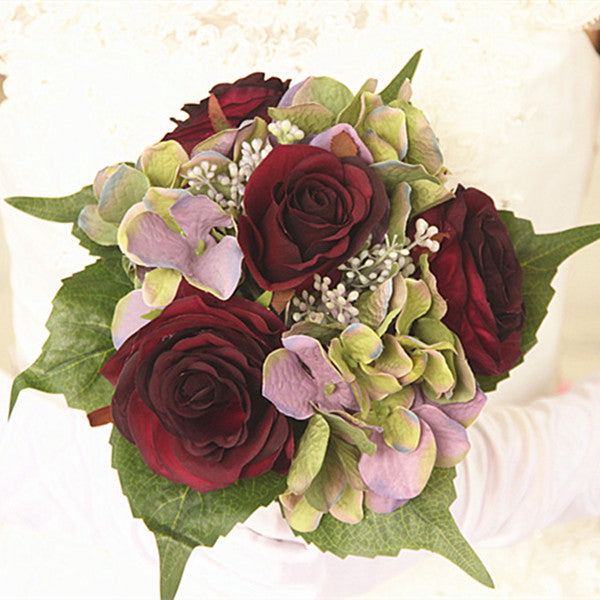 Maxbell Rose Hydrangea Flowers Bouquet Bunch Home Wedding Party Gift Decor Red