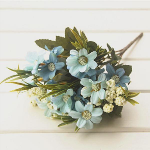 Maxbell Artificial 6-Fork Daisy Flower Bouquet Wedding Party Home Garden Decor Blue