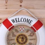 Maxbell 35cm Wall Door Hanging Nautical Coast Life Buoy Ring Clock Plaque Decor Red