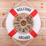 Maxbell 35cm Wall Door Hanging Nautical Coast Life Buoy Ring Clock Plaque Decor Red