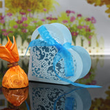 Maxbell 20x Heart Paper Cut Candy Sweet Box w/ Ribbon Wedding Party Favor Gift Blue