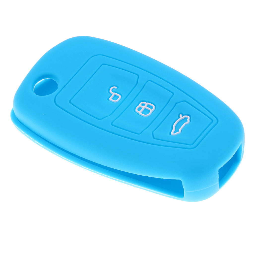 Maxbell Silicone Car Key Shell Case Fob Cover Housing for Ford Mondeo Focus Blue