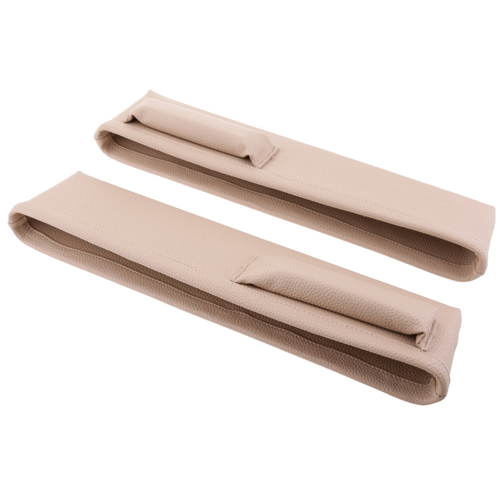 Maxbell 2 Pieces Seat Gap Slit Pocket PU Leather Catcher Box Caddy Storage Box Beige