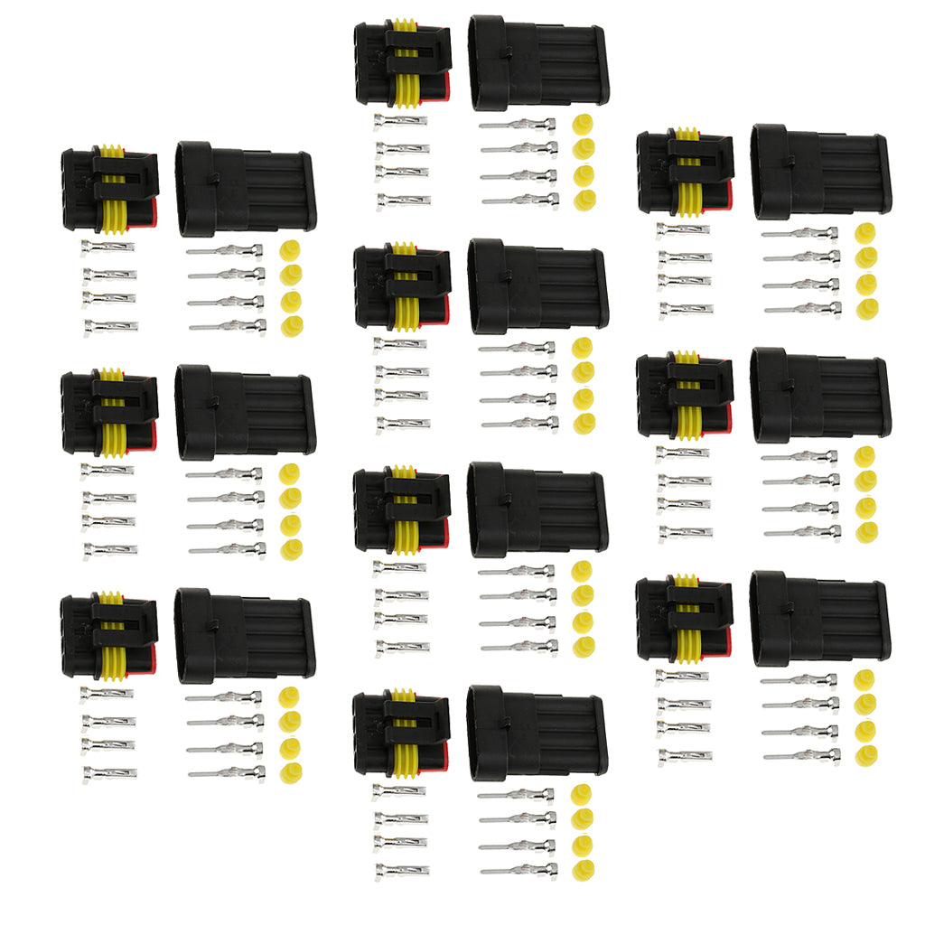 Maxbell 10 Kit 4 Pin Way Sealed Waterproof Electrical Wire Connector Plug Terminal