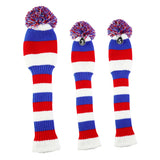 Maxbell 3pcs Golf Knitted Club Head Covers Driver, Fairway Headcover Blue Red