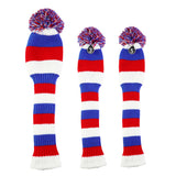 Maxbell 3pcs Golf Knitted Club Head Covers Driver, Fairway Headcover Blue Red