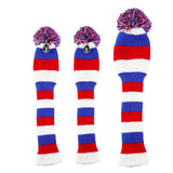 Maxbell 3pcs Golf Knitted Club Head Covers Driver, Fairway Headcover Blue Red