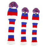 Maxbell 3pcs Golf Knitted Club Head Covers Driver, Fairway Headcover Blue Red