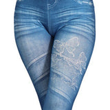 Maxbell Womens Denim Print Fake Jeans Seamless Full Length Leggings L