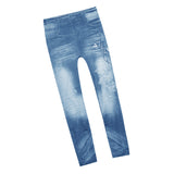 Maxbell Womens Denim Print Fake Jeans Seamless Full Length Leggings L
