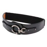 Maxbell Women Leather Belt Hook Design Buckle Waist Belt Elastic Waistband S Black