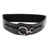 Maxbell Women Leather Belt Hook Design Buckle Waist Belt Elastic Waistband S Black