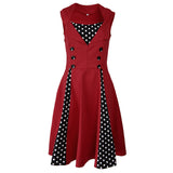 Maxbell Women Polka Dots Vintage 50s Style Cocktail Party Swing Dress  XL	 Wine red