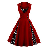 Maxbell Women Polka Dots Vintage 50s Style Cocktail Party Swing Dress  XL	 Wine red