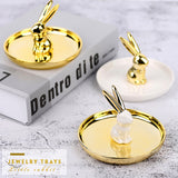 Maxbell Ceramic Jewelry Ring Display Storage Tray Holder Dish Gold Tray White Rabbit