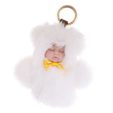 Maxbell Faux Fur Mini Baby Doll Kids Toys Birthday Gift Bag Pendant Keychain White