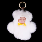 Maxbell Faux Fur Mini Baby Doll Kids Toys Birthday Gift Bag Pendant Keychain White