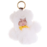 Maxbell Faux Fur Mini Baby Doll Kids Toys Birthday Gift Bag Pendant Keychain White