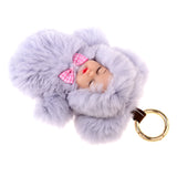 Maxbell Faux Fur Mini Baby Doll Kids Toys Birthday Gift Bag Pendant Keychain Gray