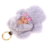 Maxbell Faux Fur Mini Baby Doll Kids Toys Birthday Gift Bag Pendant Keychain Gray