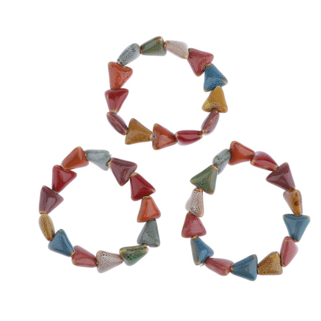 Maxbell Fashion Women Boho Ceramic Charms Beads Bracelet Elastic Bangle Triangular