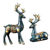 Maxbell Couple Deer Ornament Resin Furnshing Decorations  Blue