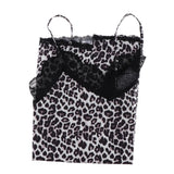 Maxbell Women Leopard Lace Tank Top Blouse  V Neck Cami T-Shirt Vest L Leopard Black