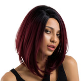 Maxbell Natural Side Part Wig Synthetic Fiber Short Straight Hair For Woman Red wine