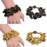 Maxbell Coconut Shell Beaded Multi-layer Bangle Braided Woven Strap Bracelet  Yellow