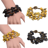 Maxbell Coconut Shell Beaded Multi-layer Bangle Braided Woven Strap Bracelet  Yellow