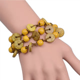 Maxbell Coconut Shell Beaded Multi-layer Bangle Braided Woven Strap Bracelet  Yellow