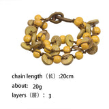 Maxbell Coconut Shell Beaded Multi-layer Bangle Braided Woven Strap Bracelet  Yellow